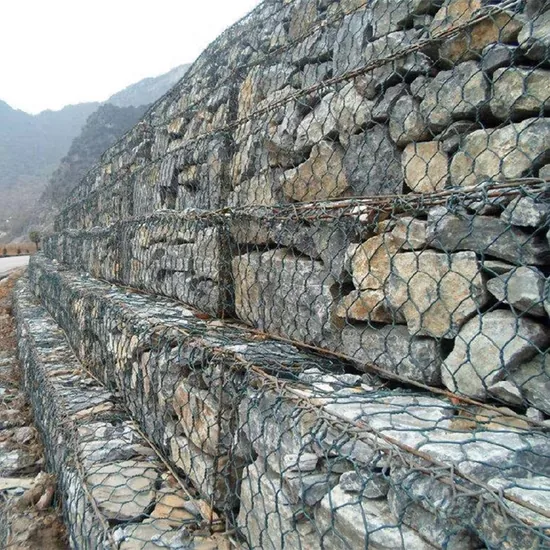 Diagram of galvanised wire-mesh gabion boxes filled with stone