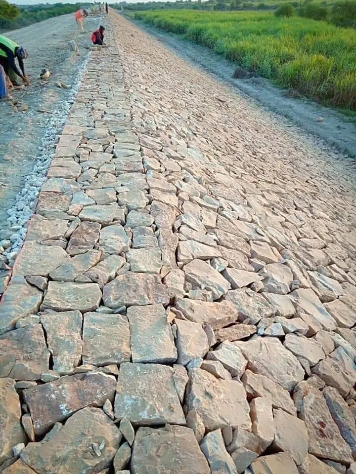 Stone pitching laid on a slope